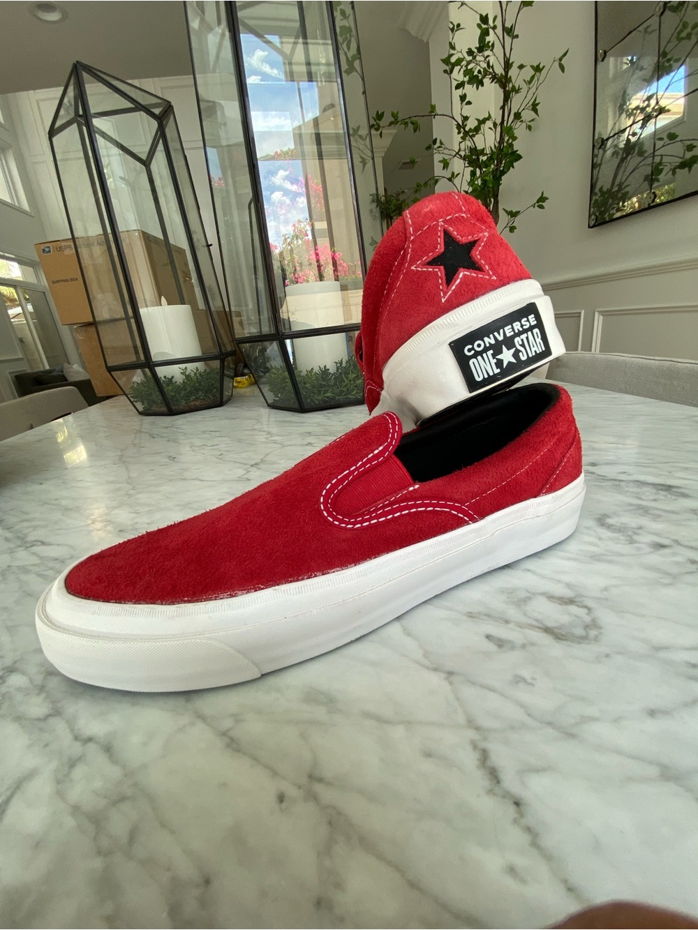 Converse One Star Slip-On Suede Loafers in Red and White
